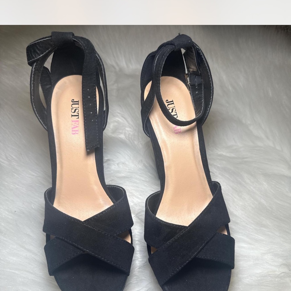 JustFab Black Heels with Ankle Strap and X-Design